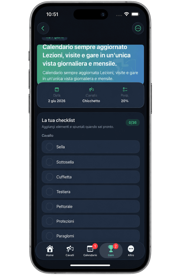 Competition checklist in the EquiPlan app