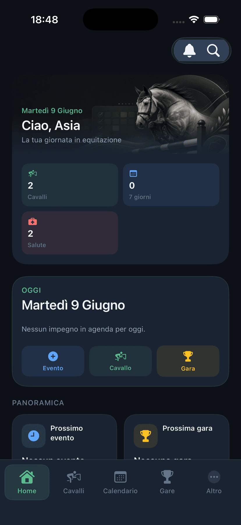 EquiPlan app Home screen